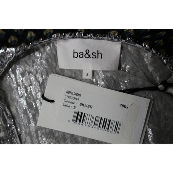 BA & SH Sz 2 M 6 Divina Robe Mini Dress Faux Wrap Silver NWT Silk Blend - Picture 3 of 10